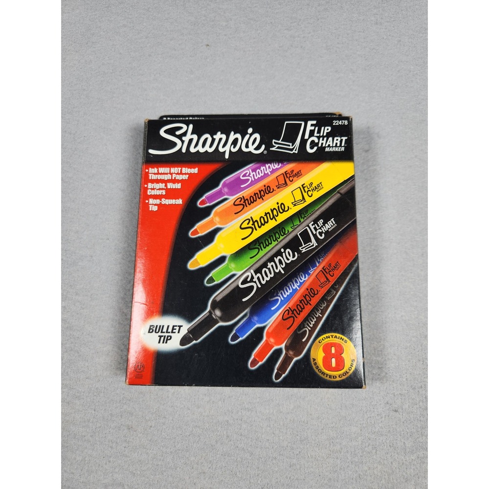 Sharpie Flip Chart Markers 8 Assorted Colors Bullet Tip Non-Bleed 22478